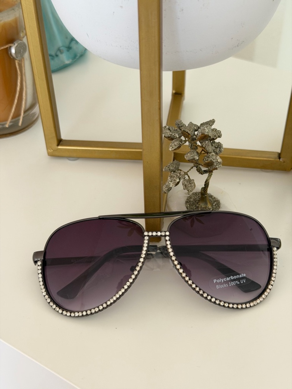 Rhinestone Aviator Sunglasses – Purple Gradient Lenses – Brand New
